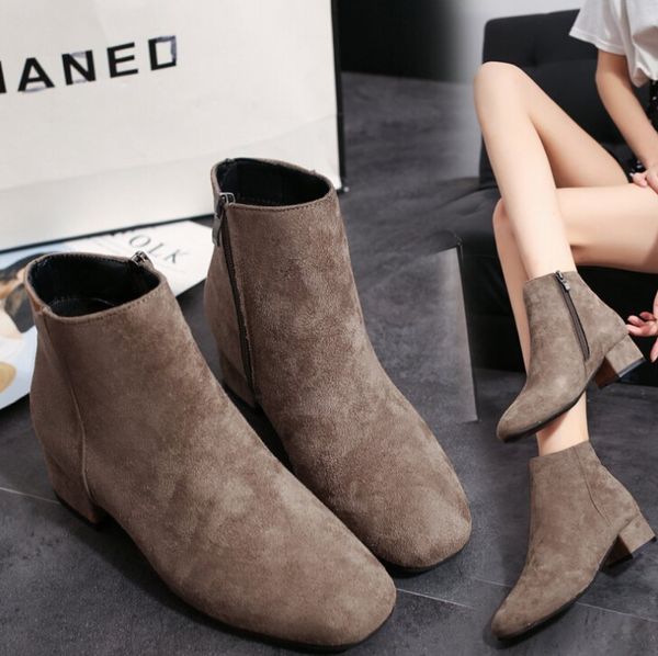 

2020 autumn new style with thick with simple korean version of suede women's shoes boots joker martin boots fashion women's boots, Black