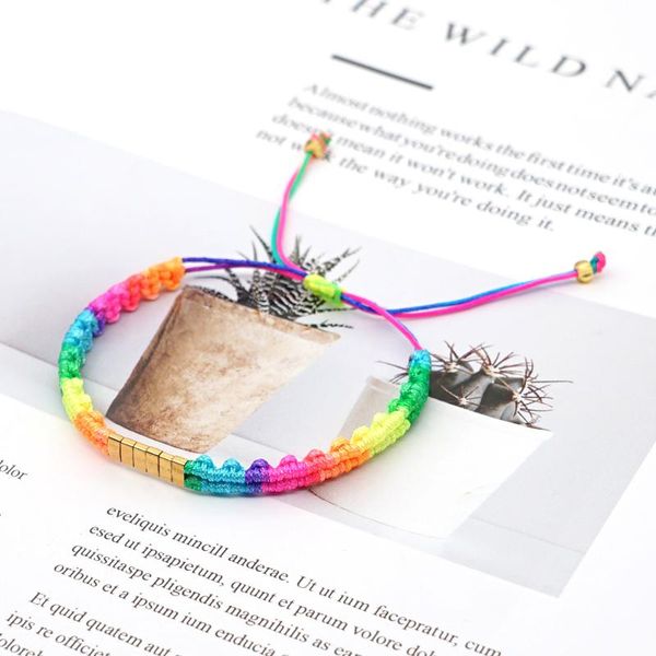 

go2boho rainbow bracelet for women fashion bracelets adjustable multicolor handwoven braided miyuki tila bead bohemian armband, Golden;silver