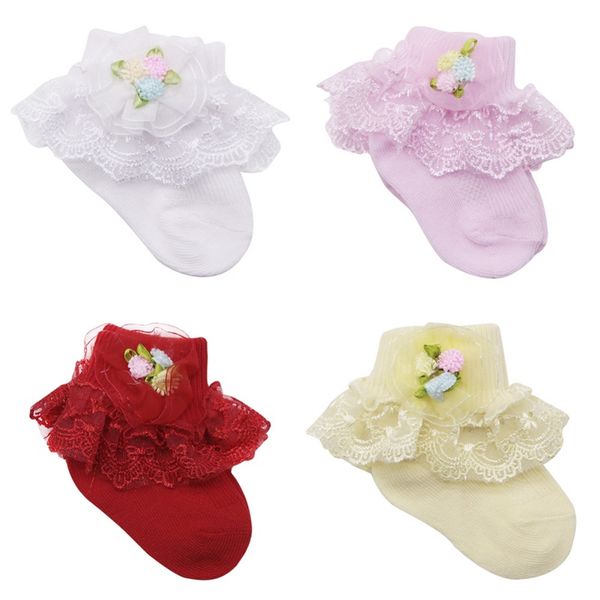 

cute baby girls cotton sweat absorbent non - slip socks with lace floral socks, Pink;yellow