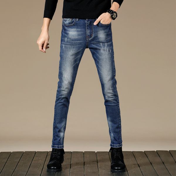 

jeans man bound feet korean trend 2019 spring and autumn student cotton elastic force leisure joker hip hop ing, Blue