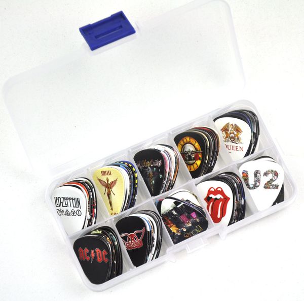 

100шт Medium 0.71mm Various Rock Band медиаторы плектры с коробкой