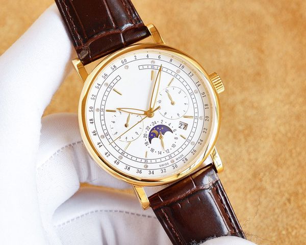 

high-end designer watches multi-function watch 9100 movement luxury mens watches multi-function dial 42mm waterproof 316l refined steel watc, Slivery;brown