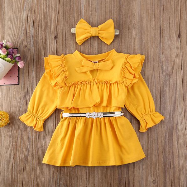 

винтаж малыш малыш девочка 3шт одежда с длинным рукавом платье рябить платье, Red;yellow