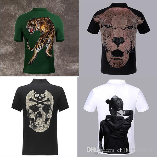 

бренд тигр pp рубашки поло мужчины моды дизайнер одежды короткий рукав calssic роскошный череп футболки высокого качества бизнес повседневны, White;black