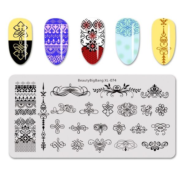 

beautybigbang stamping plate lace flower branch geometric image 6*12cm nail stamping plates for nail polish art xl-074, White