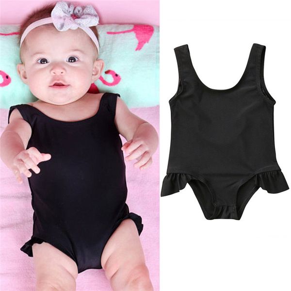 

newborn baby swimsuit girls soild color swimwear new backless swimming suit one-piece bikini costume ruffles bottoms summer wear
