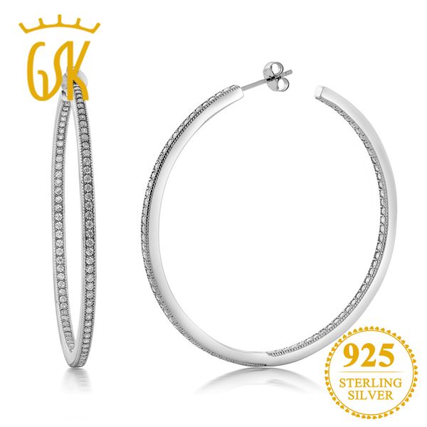 

gemstoneking 925 sterling silver inside out hoop earrings women's pave round white cubic zirconia cz (1.50 cttw, 52mm, Golden;silver