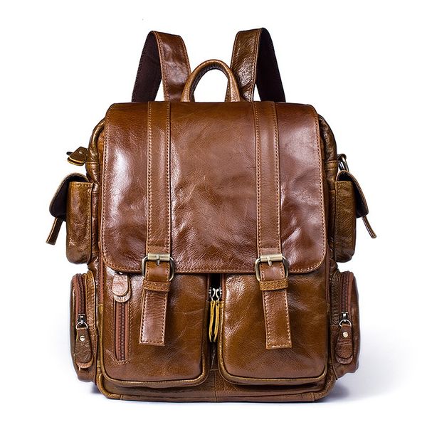 

new genuine leather backpack men vintage lapcrazy horse leather backpacks for school bag mochilas travel backpack male bag