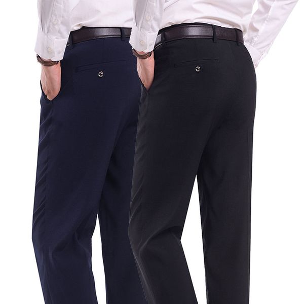 

fipyjipspring autumn middle-aged casual trousers men's straight slacks high waists dad's thin thick breathable cotton male suit, Black