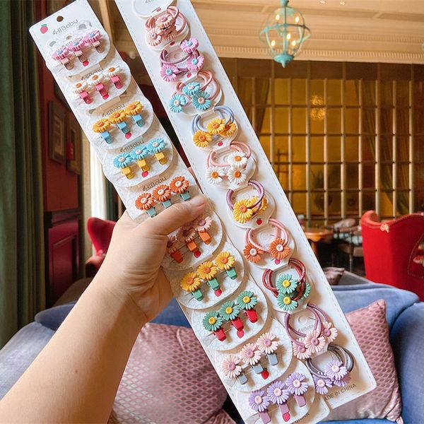 

30 pcs/set new korean sweet girl children hairpins fashion beautiful daisy flower rubber band duckbill clip hair accessories, Slivery;white