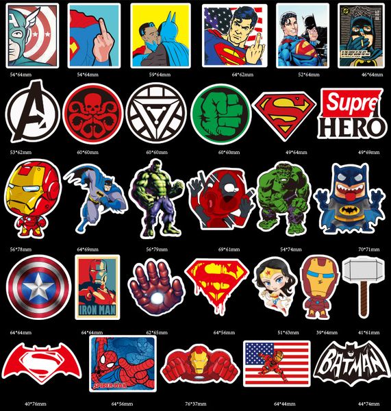 

50pcs marvel cartoon stickers waterproof the avengers lapmoto skateboard luggage guitar furnitur decal toy stickers