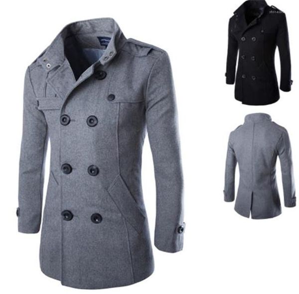 

jackets wool slim long sleeve stand collar mens coats casual outerwear with button men luxury designer, Black;brown