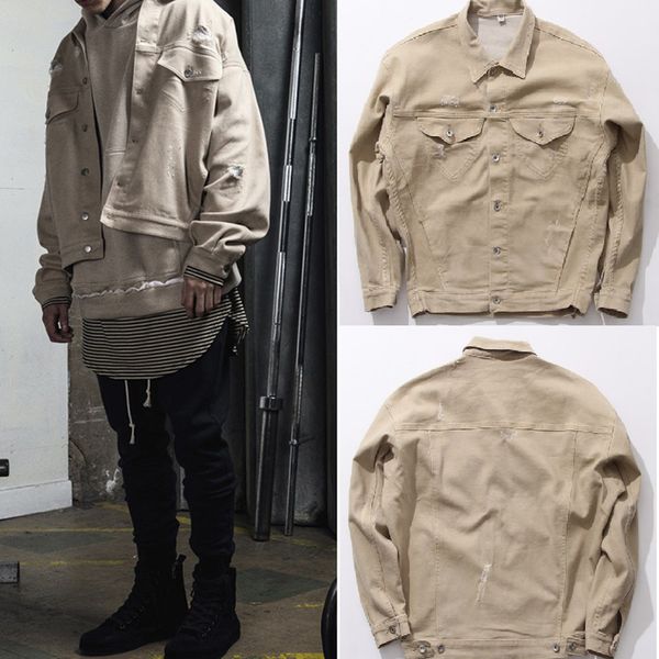 

2019 high-quality men's jeans jacket long-sleeved single-row button pocket coats hip hop hipster streetwear jacket men clothing, Black;brown