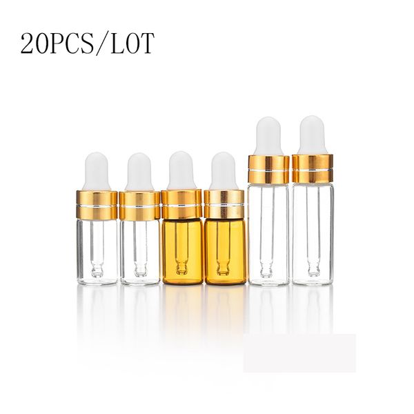 

20pcs/lot 3ml 5ml mini empty esstenial oils contanier glass dropper bottles in refillable mini amber serum vials with piette