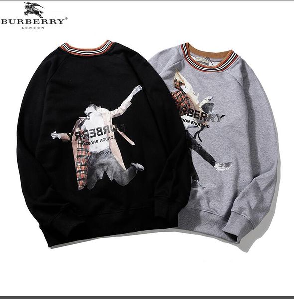 

2019 men's and women's burberrywinter new fashion sports sweater printing short-sleeved embroidered cotton men's sweater -4, Black