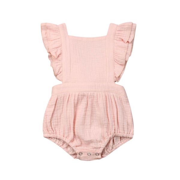 

summer toddler baby girl ruffle solid romper jumpsuit sleeveless floral infant outfit clothes, Blue