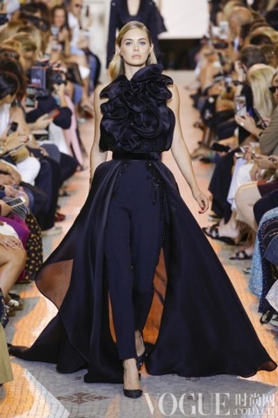

elie saab suit up вечерний комбинезон с поездом 2020 цветочный высокая шея темно-темно-синий пятно в внимании выпускного брюка костюм набор, Black;red