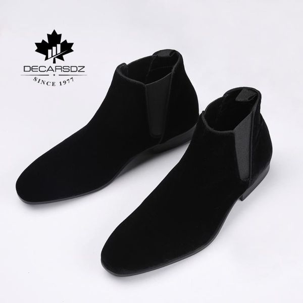 

boots men flock casual fashion design spring men's shoes comfy elastic band chaussures homme, Black