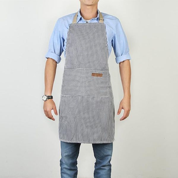 

men lady cotton apron stripes adjustable chef pinafore baking cafe kitchen home daily apron striped section