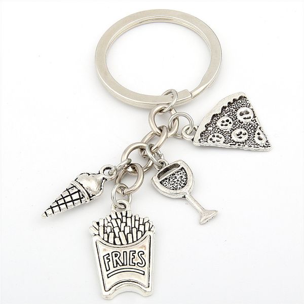

горячие продукты питания брелоков пицца вино бокал картофель фри мороженое шарм подвеска брелок diy творческий мужчины женщины ювелирные изд, Slivery;golden