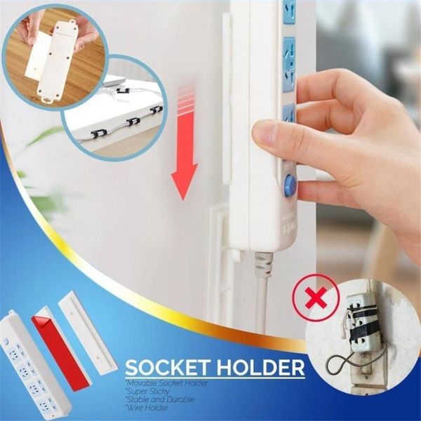 

2pcs seamless punch-storage magic plug holder wall attached wall hanging paste type fixer power strip holder for sockets