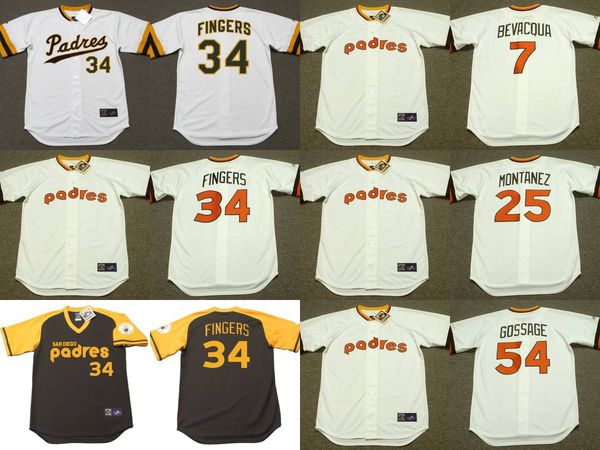 

san diego 6 steve garvey 9 graig nettles 11 tim flannery 43 dave dravecky 7 kurt bevacqua 34 rollie fingers 54 rich gossage baseball jersey, Black
