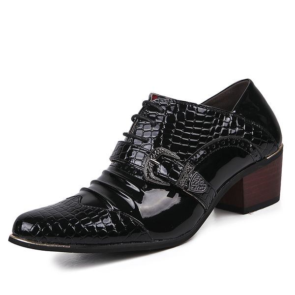 

mens high heel boots pointied toe mens dress boots patent leather men fashion shoes 7#20/20d50, Black
