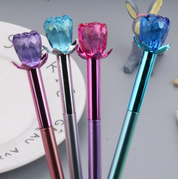 Penne gel Crystal Rose Cappello a fiorellino Penna neutra ad acqua nera Materiale scolastico Kawaii