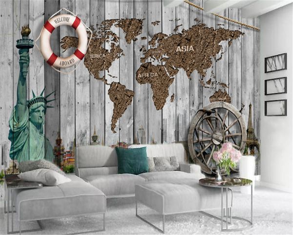 

классический 3d обои простой европейский ретро карта мира, статуя будды сити пользовательские hd шелковой росписи европейский обои