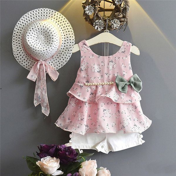 

новый новорожденный ребенок одежда девушки платье без рукавов цветочные жилет t-рубашка брюки шляпа одежда устанавливает лето в загородном с, White