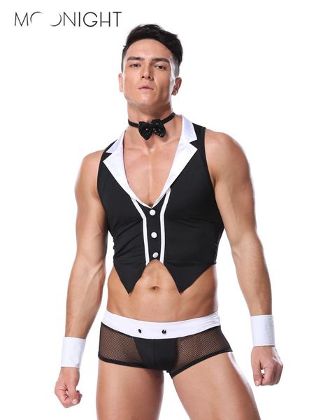 

moonight waiter costume men exotic man servant gay men cosplay costume bar performance uniforms, Black;red