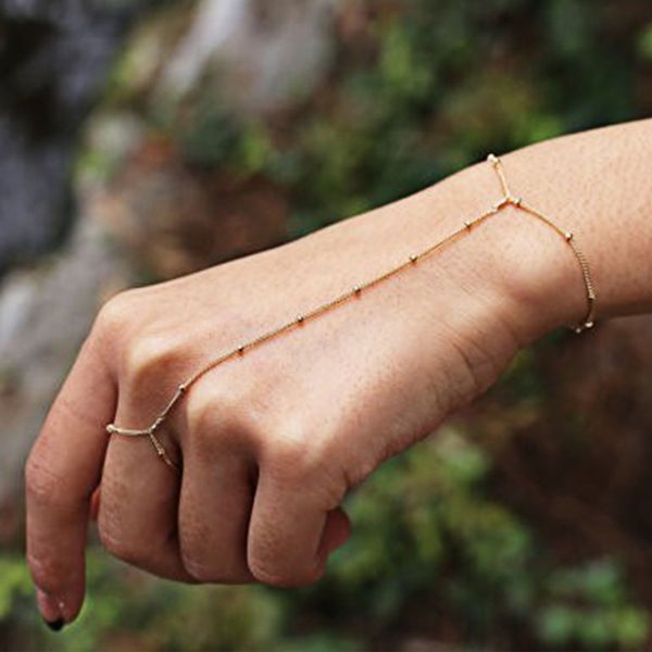 

fltmrh multi bangle slave chain link interweave finger rings hand harness bracelets gold, Black