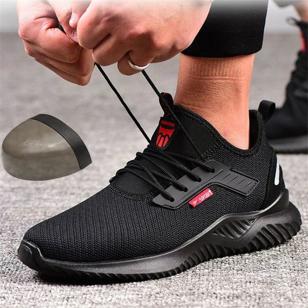 

2019 autumn steel toe work safety shoes for men puncture proof security boots man breathable light industrial casual shoes male, Black