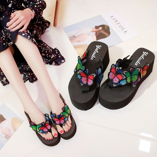 

terlik chanclas stitchwork bowknot slippers women fashion platform shoes high heel beach flip flops bow sandals zapatos mujer, Black