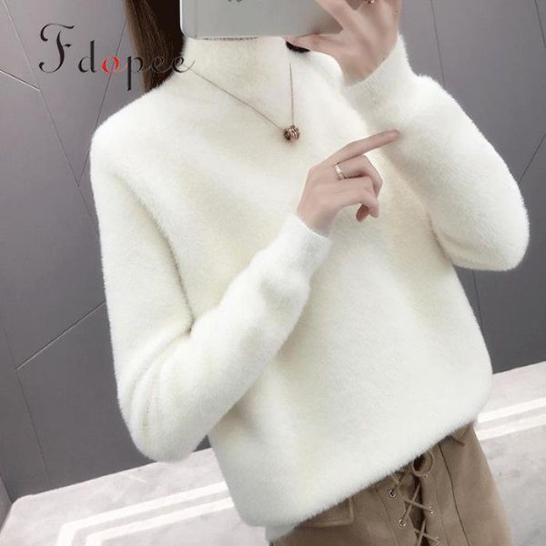 

mohair sweater women autumn and winter half high collar solid color long sleeve bottom comfort soft warm wild knitted pullover, White;black