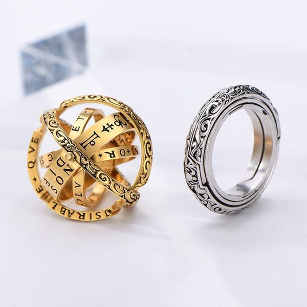 

925 sterling silver astronomical ball ring gold spherical gold ring pendant armillary sphere jewelry unfolding is the world, Golden;silver