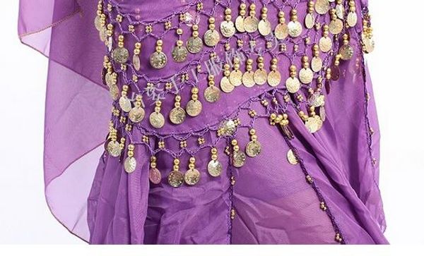 

1pcs/lot professional chiffon belly dance scarf 150x30cm 3 rows 98gold coins belt hip wrap waist chain, Black;red