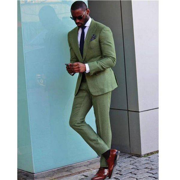 

classic high-quality men's suit green lapel single-breasted groomsman dress and men prom dress (jacket + pants) custom made, White;black