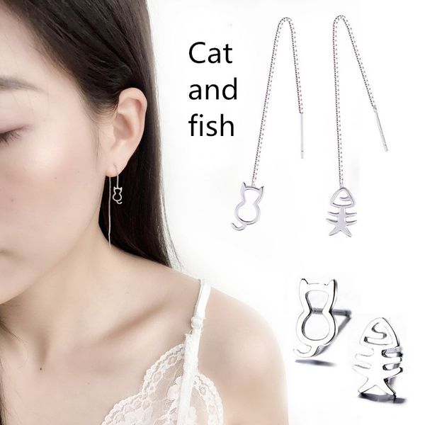 

cat fish earrings ear wire ladies sterling silver earrings stainless steel two birthday valentine's day gifts