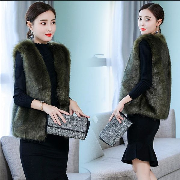 

fashion faux fur women's vest coat luxury faux thermal women's coat vest winter fashion fur jacket gilet veste, Black