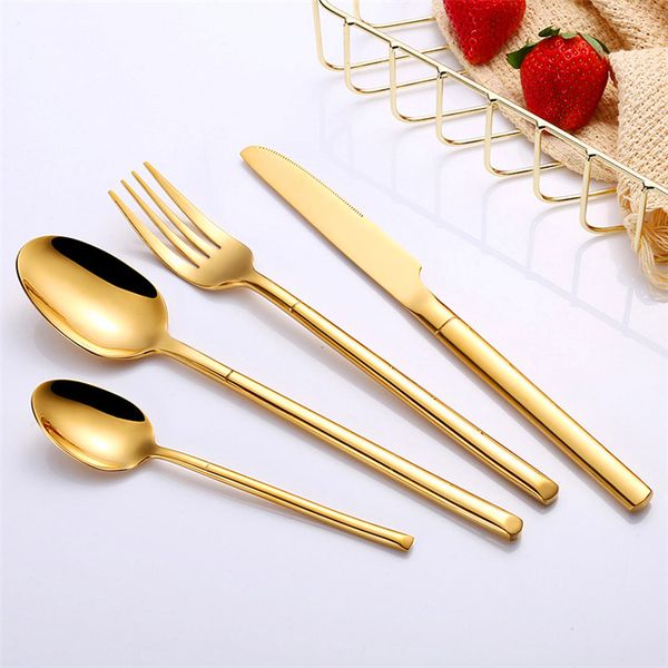 

gold 304 stainless steel cutlery silverware fork and knife tablespoon flatware good quality l restaurant tableware dinnerware