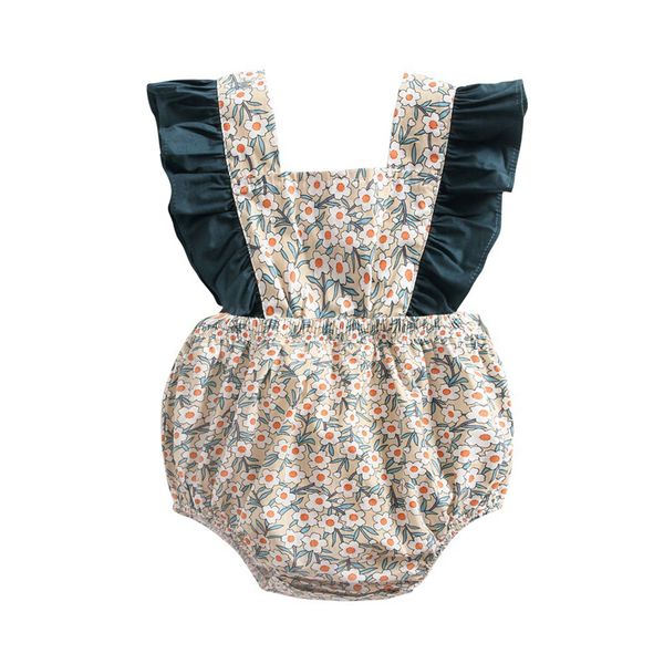 

girls splice sling rompers little floral ruffle onesies cotton dot printed baby clothes baby infant girls casual clothes ropa debÃ© 060415, Blue