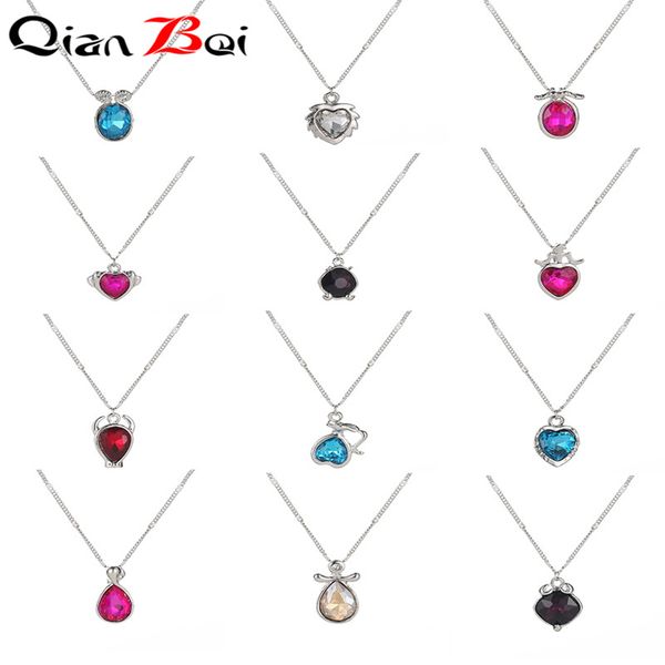 

qianbei 12 constellations necklace 12 zodiac signs inlaid crystal pendant necklace jewelry birthday day gift for girls, Golden;silver