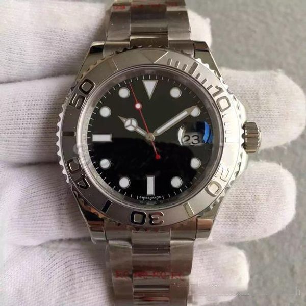 

часы 40mm черный циферблат яхта смотреть высокое качество автоматические механические 316l из нержавеющей стали ремешок оригинальный складно, Slivery;brown