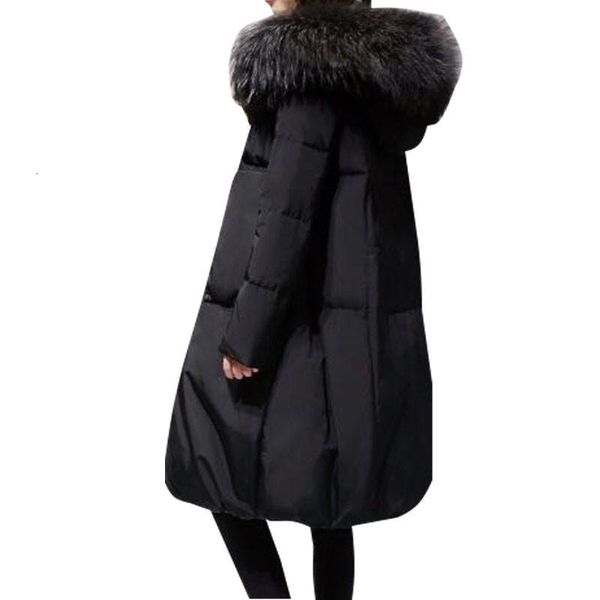 

plus size 6xl 115kg 2019 winter women loose thick warm jacket female faux fur collar hooded down cotton coat parkas outwear v57 y190926, Black;white