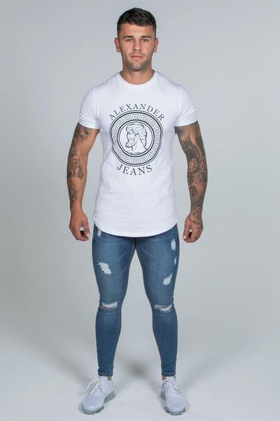 

melody trendy men summer light blue super skinny stretchy ripped jeans hip hop hole denim 2020 straight leg pencil pants 2020, White;red
