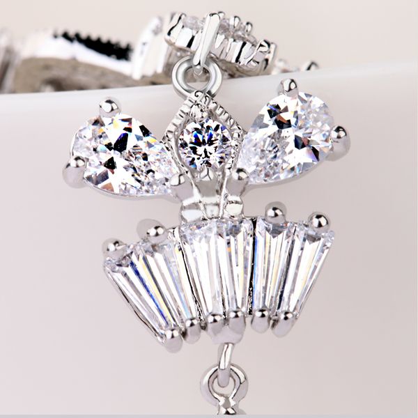

wholesale-brand necklace cubic zircon fashion jewelry set for bridal waterdrop cutting cz stone brides wedding accessories, Silver