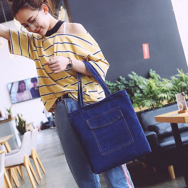 

2019 new women bag large capacity cowboy handbag high qualtity wild casual canvas denim shoulder bag flap shopping