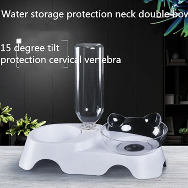 

cat ears protection cervical dog bowl oblique mouth single double bowl drinking water food non-ceramic pet rice cat supplies