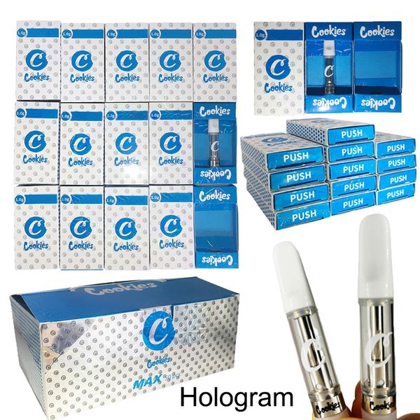 

Новые Печенье Нажмите Тележки Empty Vape Pen Картриджи 1мл 0,8 мл Tank густое масло картридж Голографическая Упаковка Коробка Ceramic Coil Испаритель Ecig
